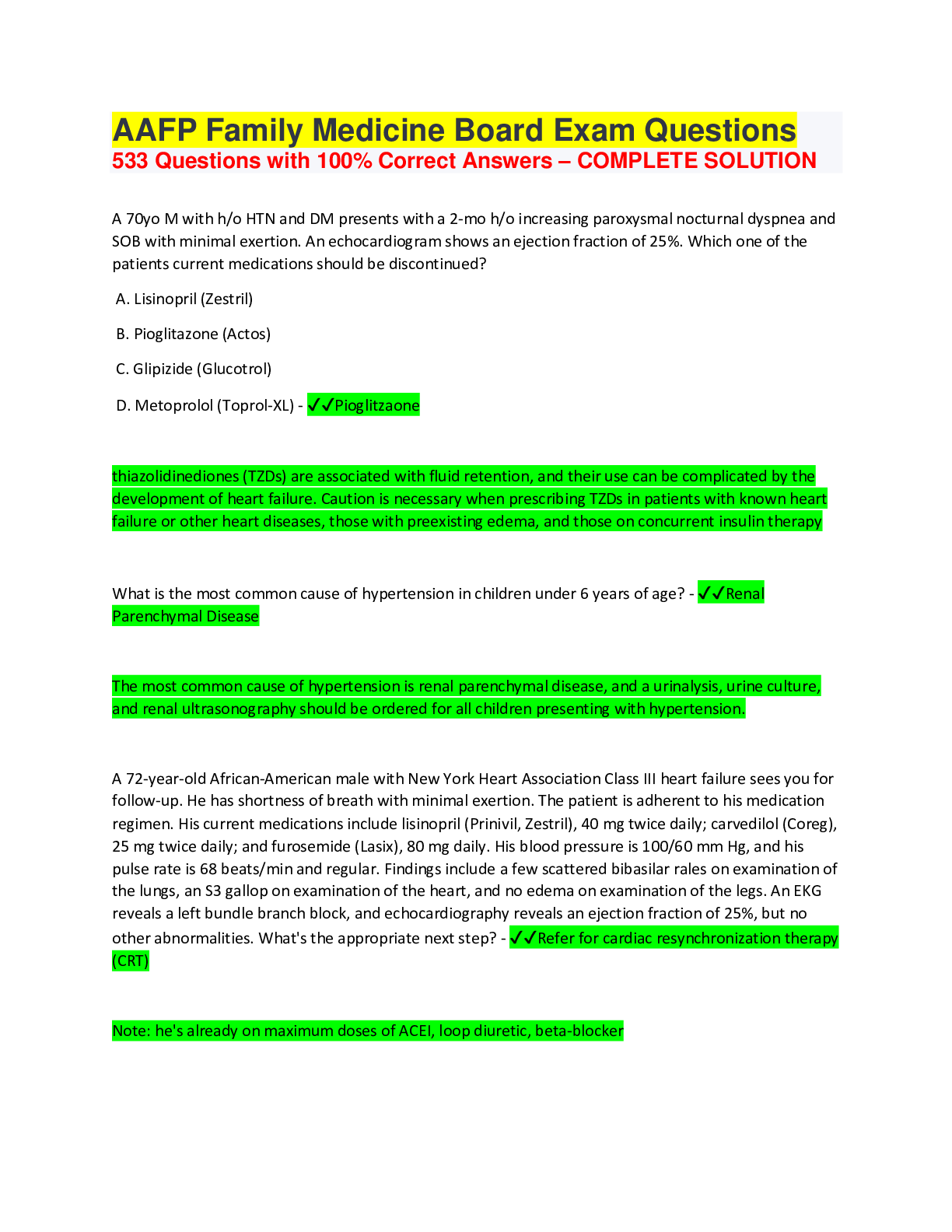 AAFP Family Medicine Board Exam Questions 533 Questions with 100